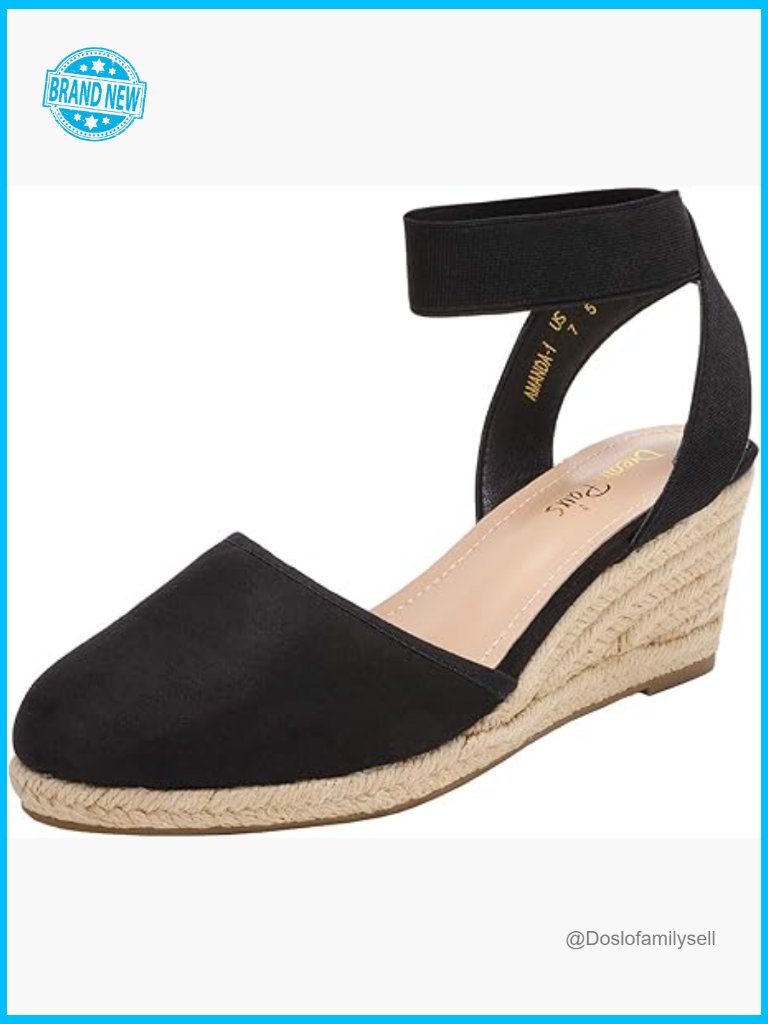 Wedge Sandals Elastic Ankle Strap Espadrilles Summer Closed Toe Comfortable